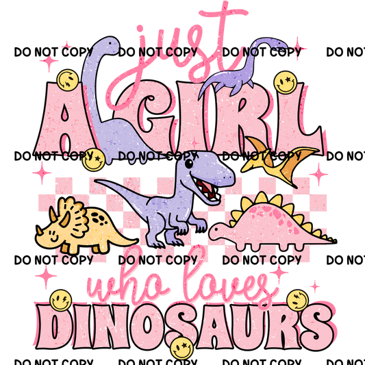 Girl Dinosaurs Fabric DTF