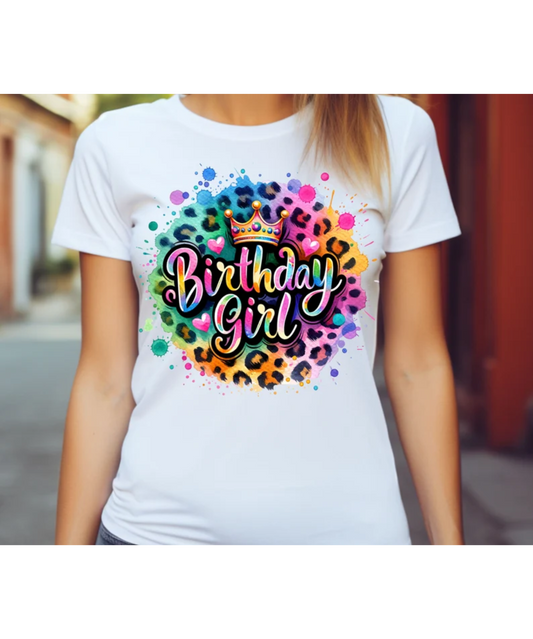 Birthday Girl Leopard Neon Fabric DTF