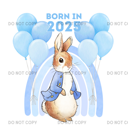 Born In 2025 Blue Rabbit Fabric DTF