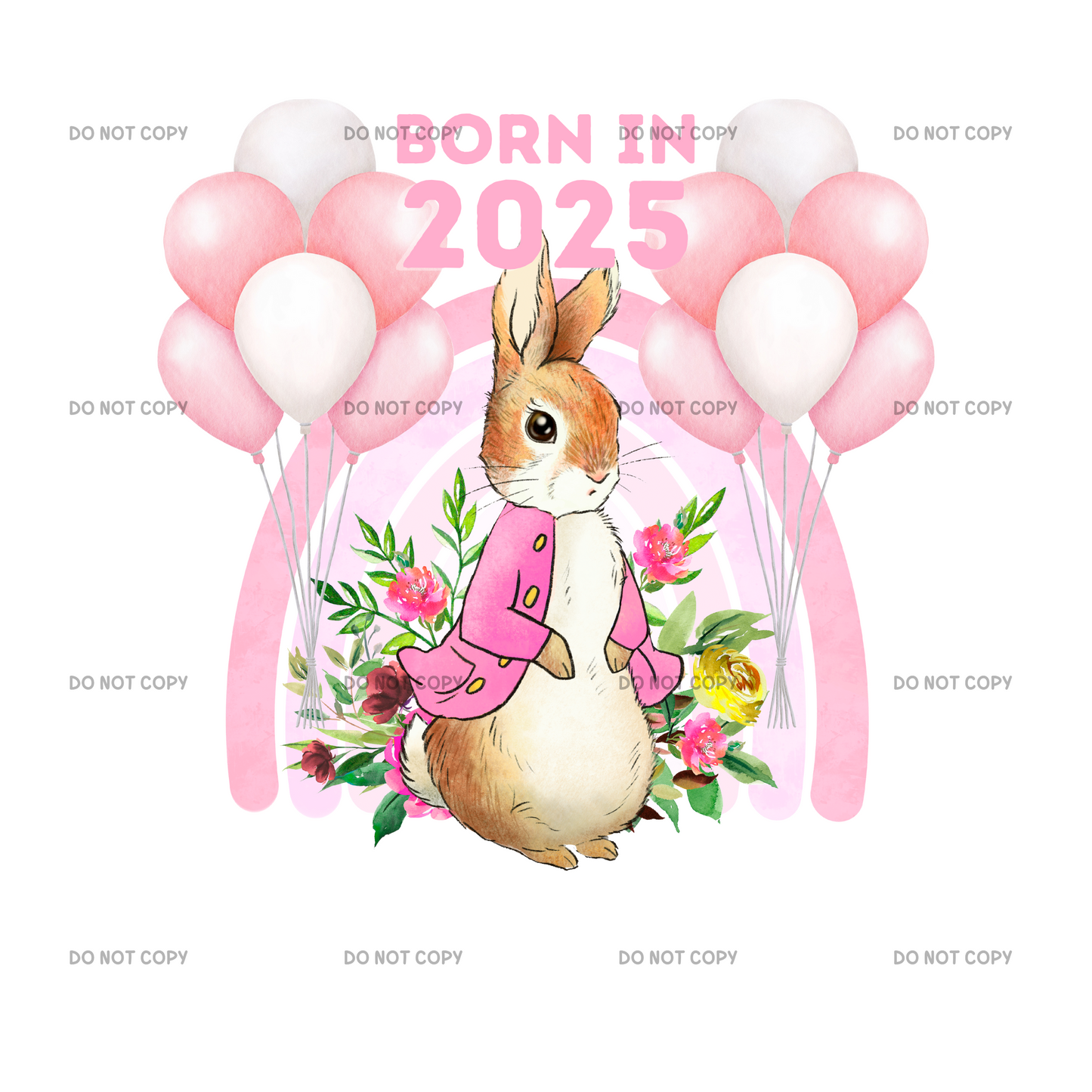 Born In 2025 Pink Rabbit Fabric DTF