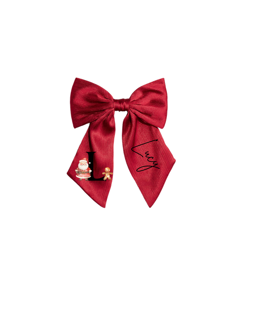 Christmas Father Christmas & Gingerbread Letter Hair Bow DTF