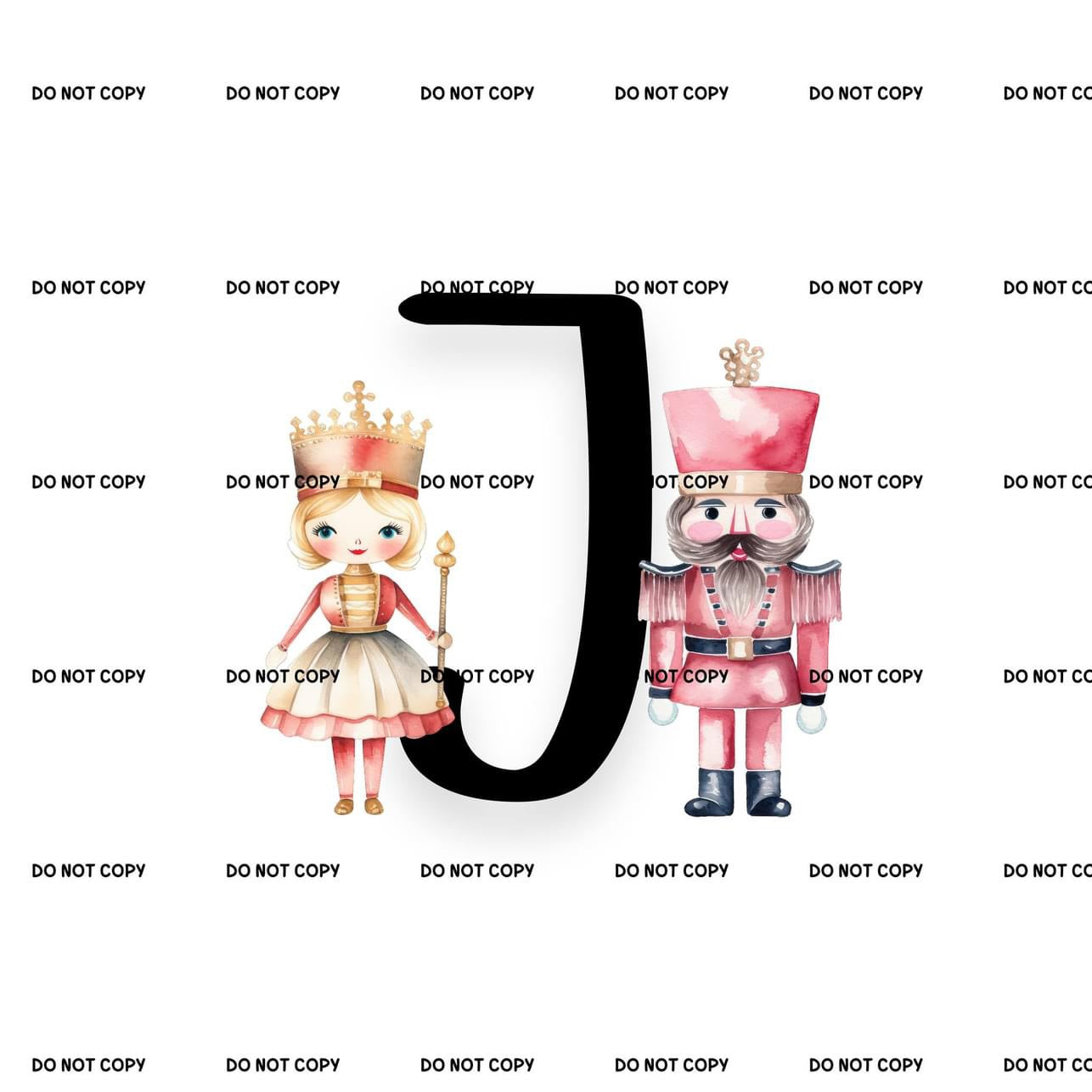 Christmas Nutcracker Black Letter Alphabet Fabric DTF