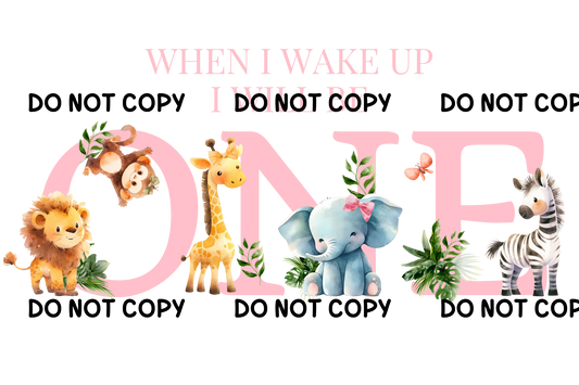 Birthday Animals When I Wake Up Pink Fabric DTF